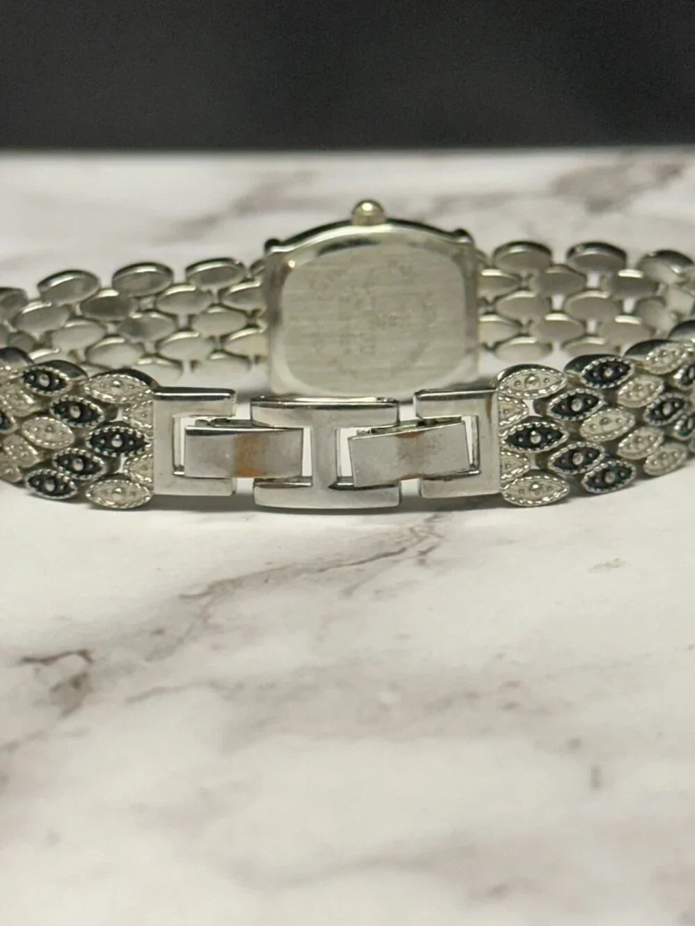 M. Z. Berger Marcasite Watch Silver Tone White Dial Ornate New Battery 7 inch